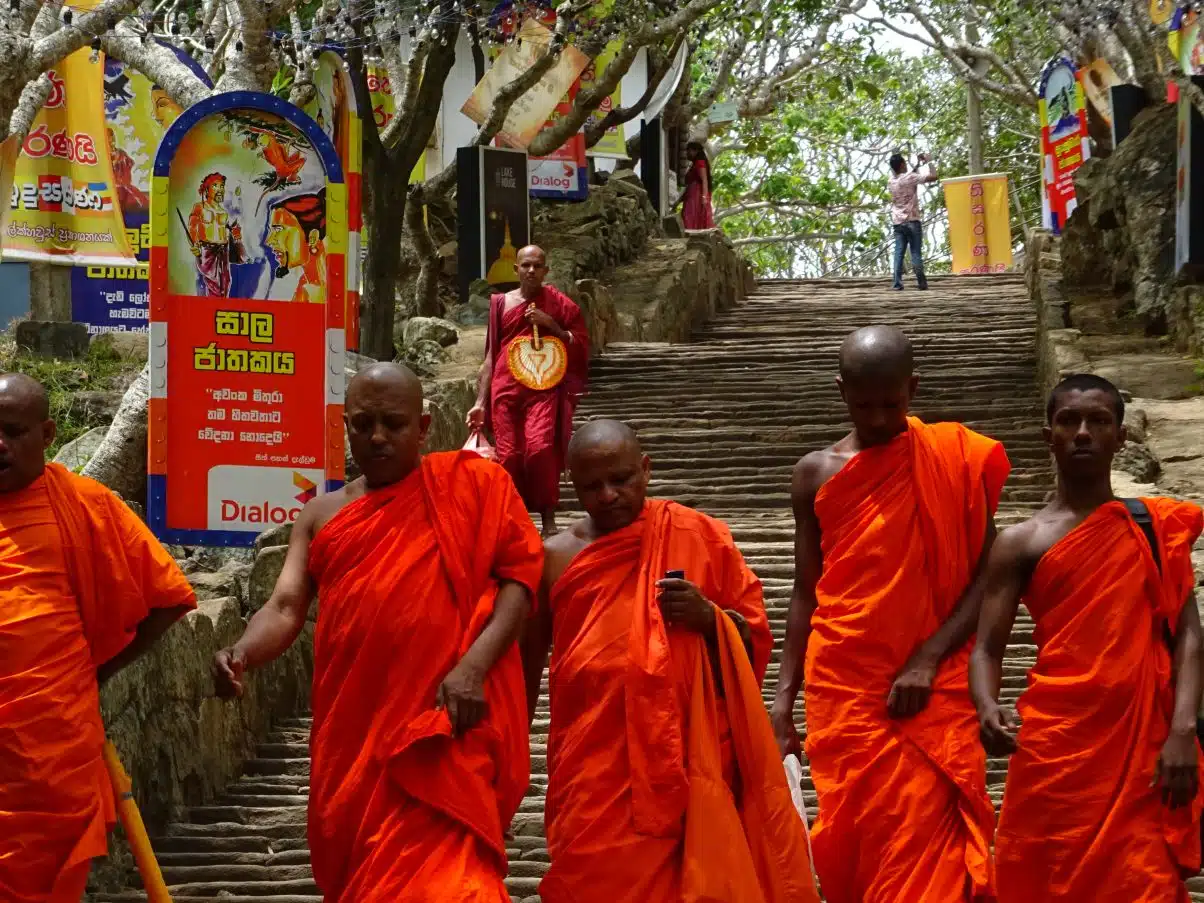 Buddhist monks at temple in Sri Lanka