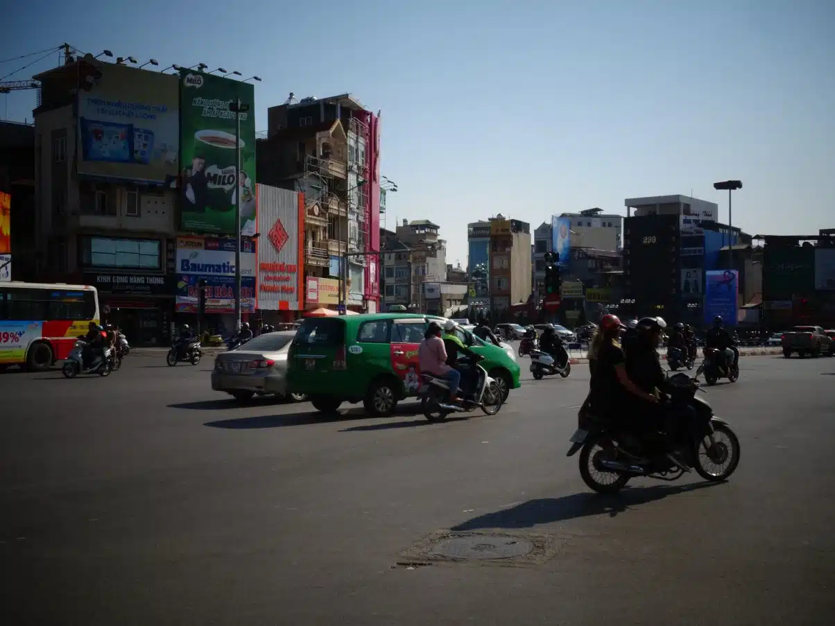 crossing the road in Hanoi, Vietnam