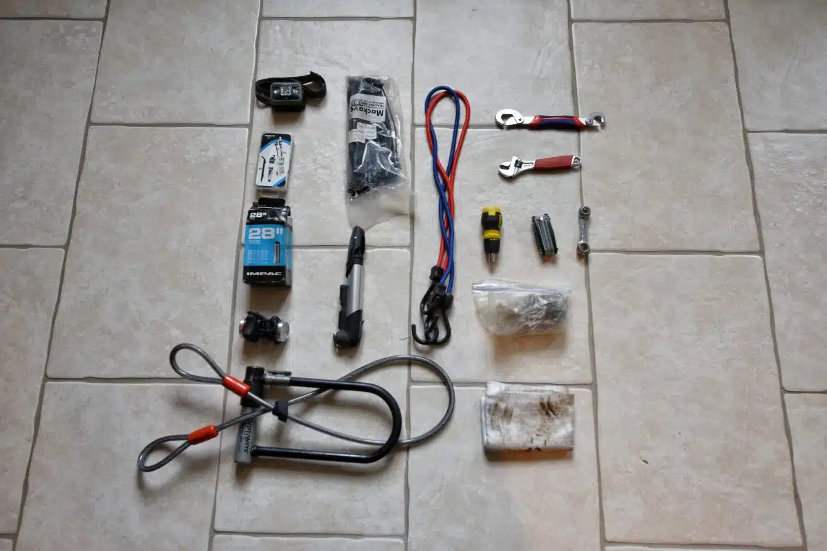 Maintenance and repair bike tools for a bicycle touring packing list