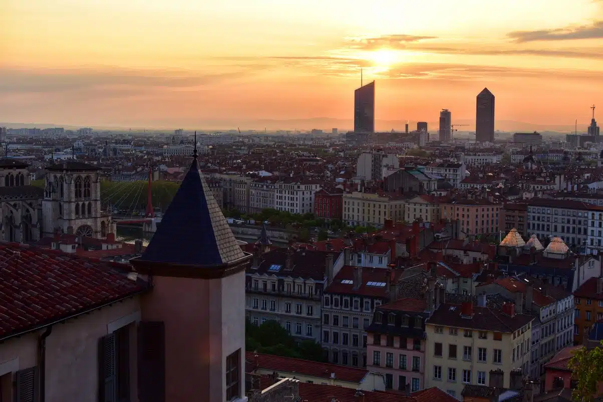 Sunset in Lyon overlooking city