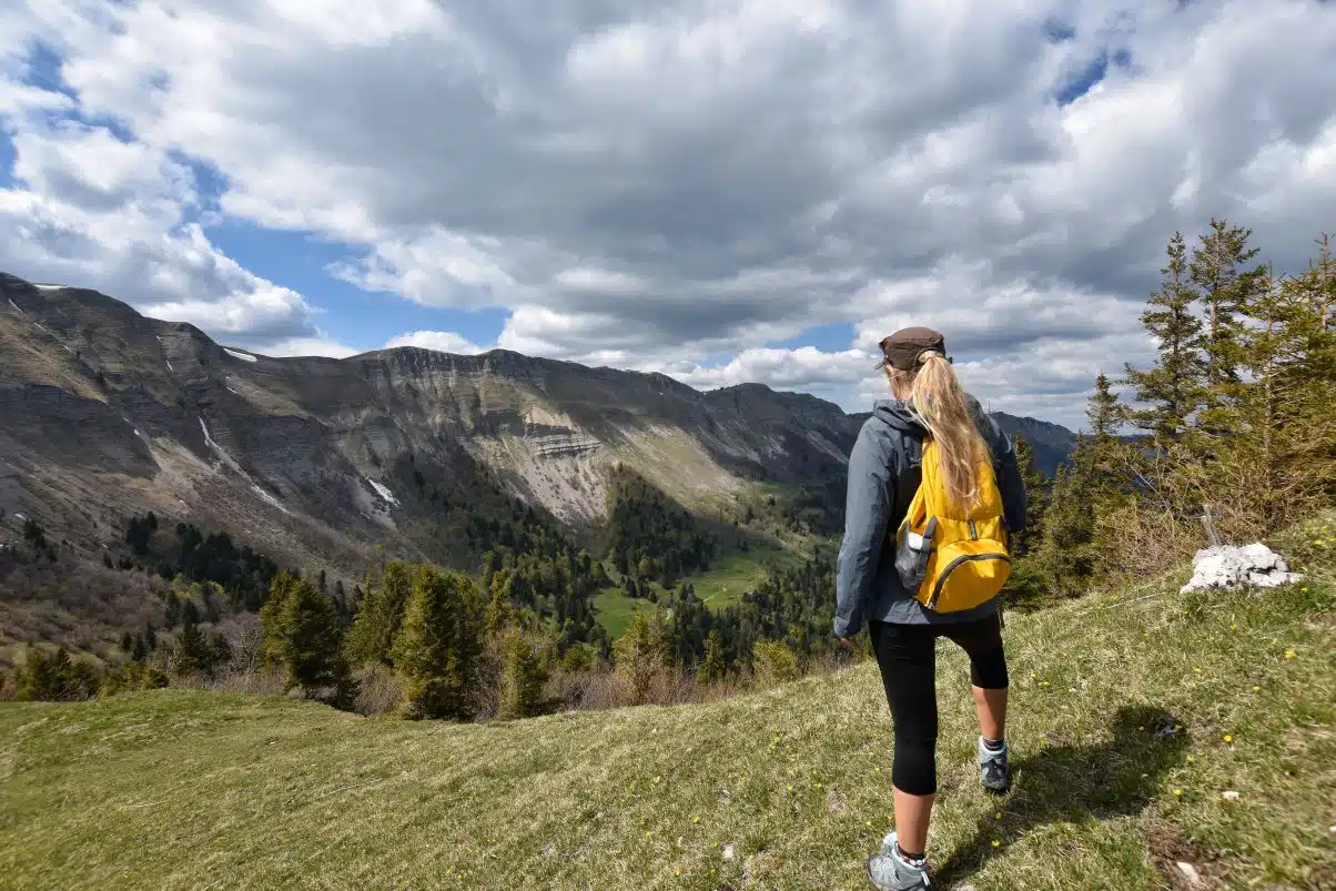 Girl hiking in Jura mountains France