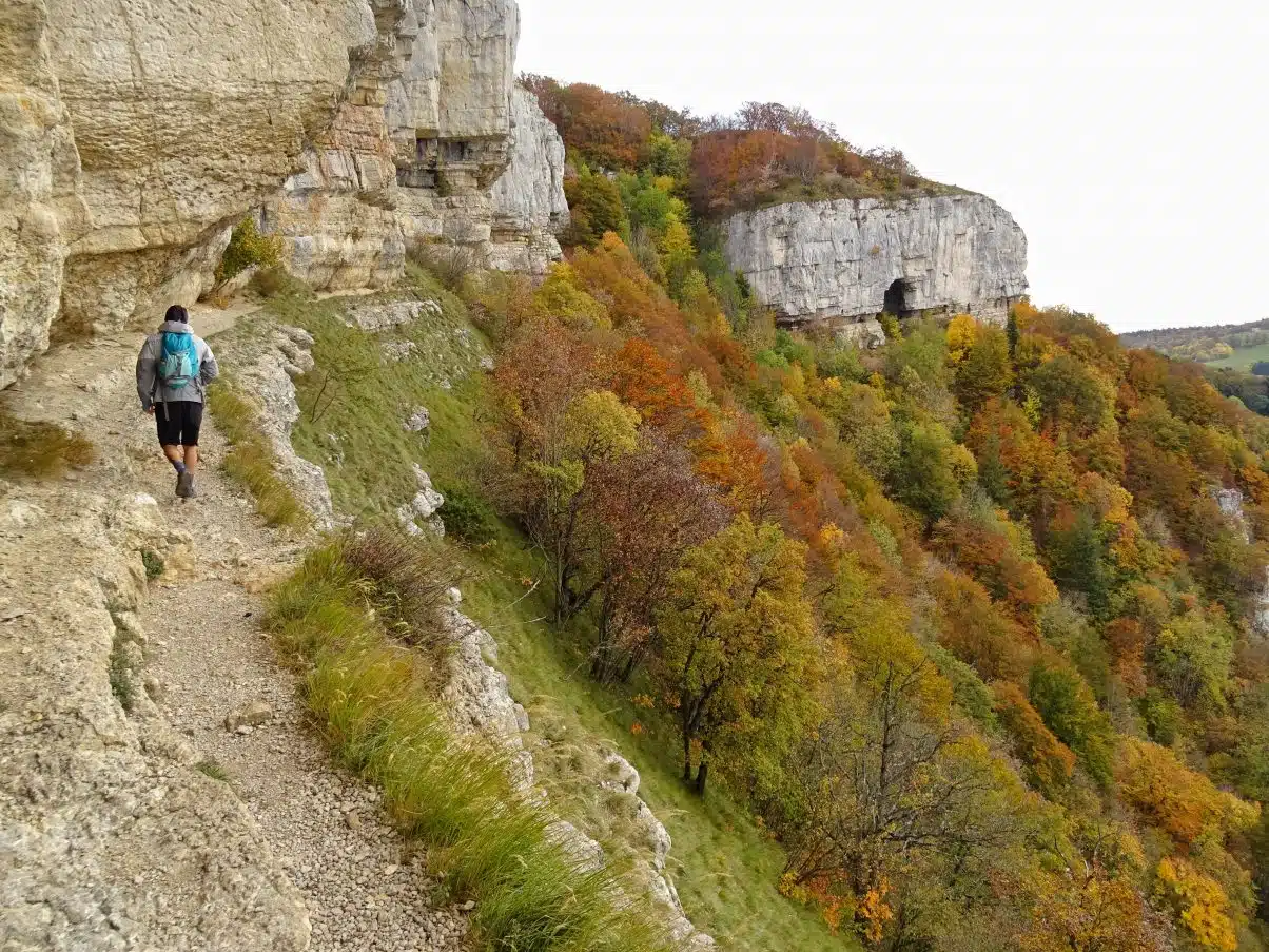 Man on mountain hiking path in Europe