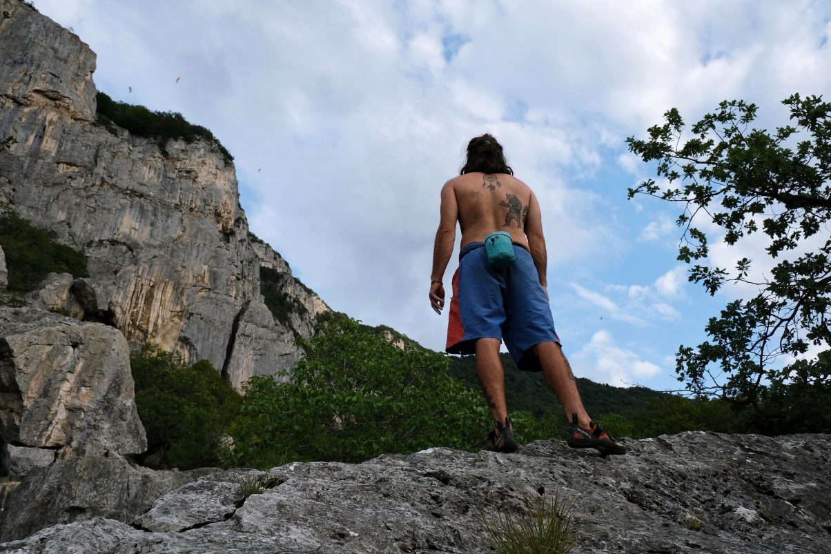 Man rock climbing on mountain