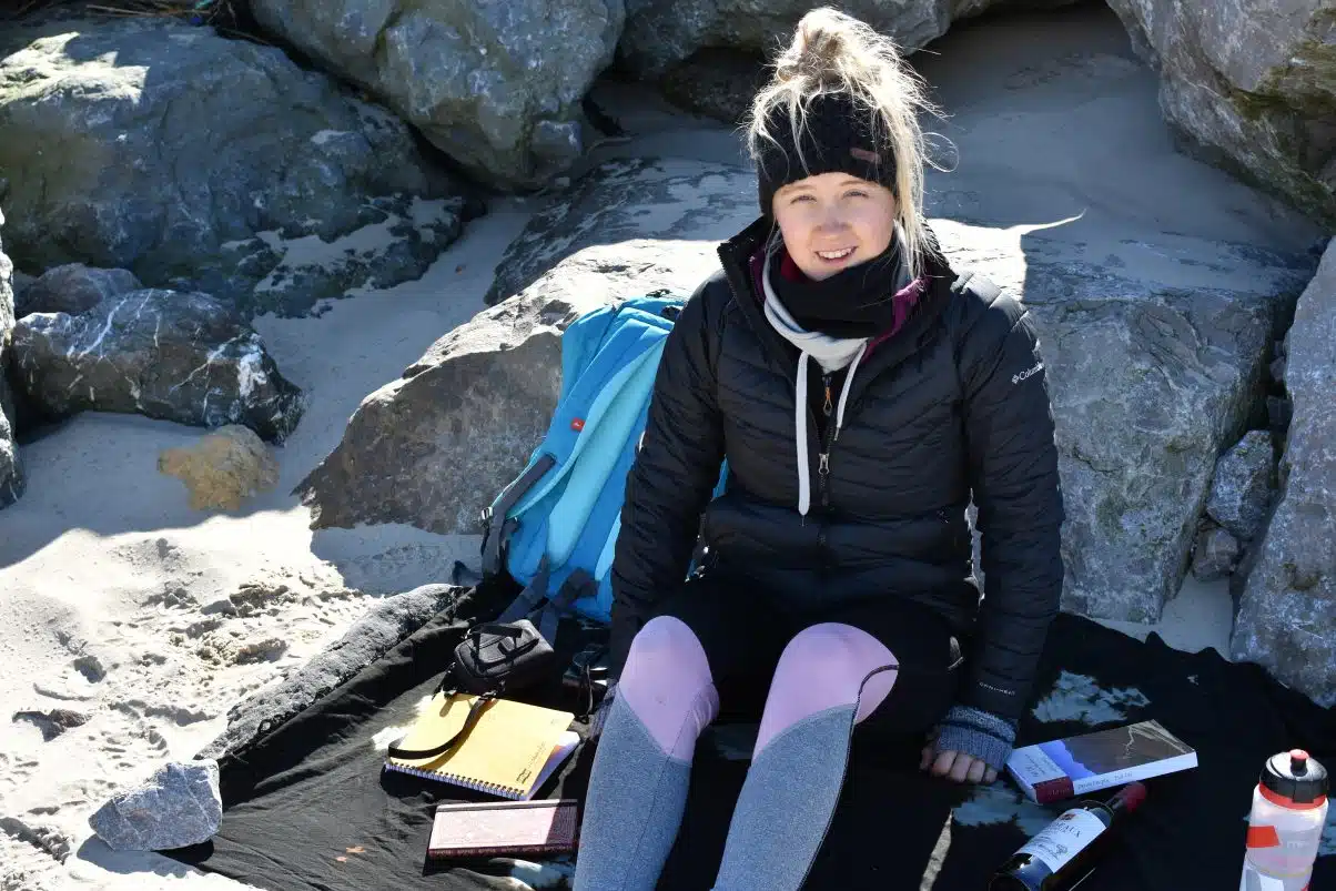 Vegan hiking along beach