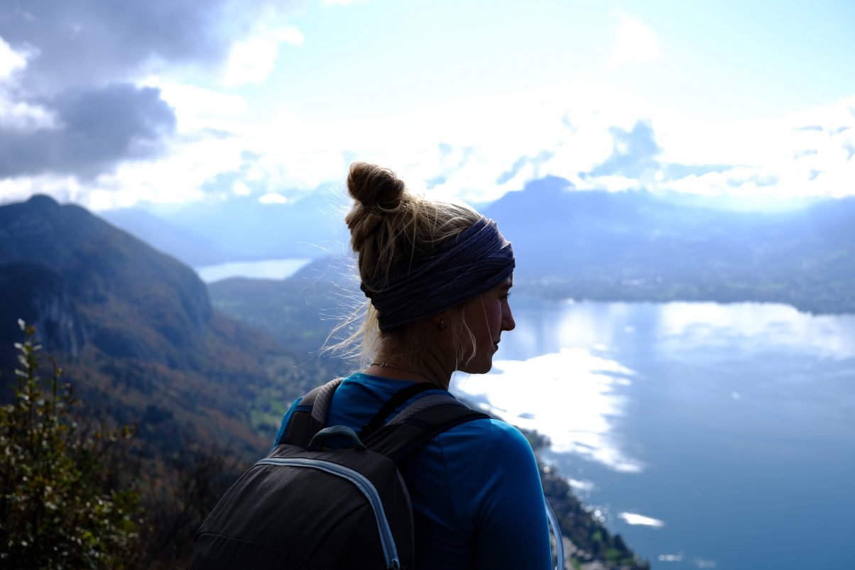 Girl hiking in Swiss Mountains