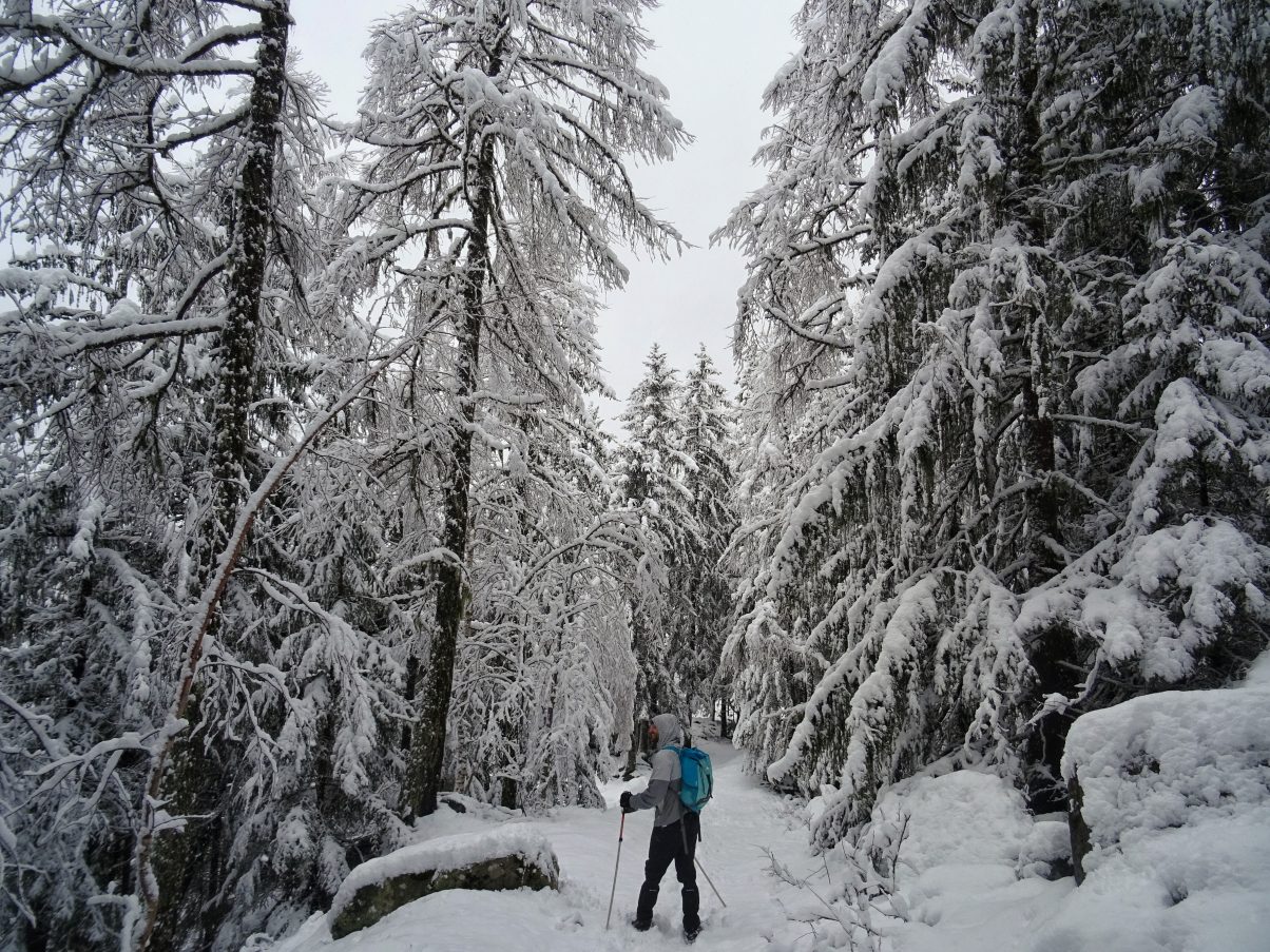 Man hiking in snow 