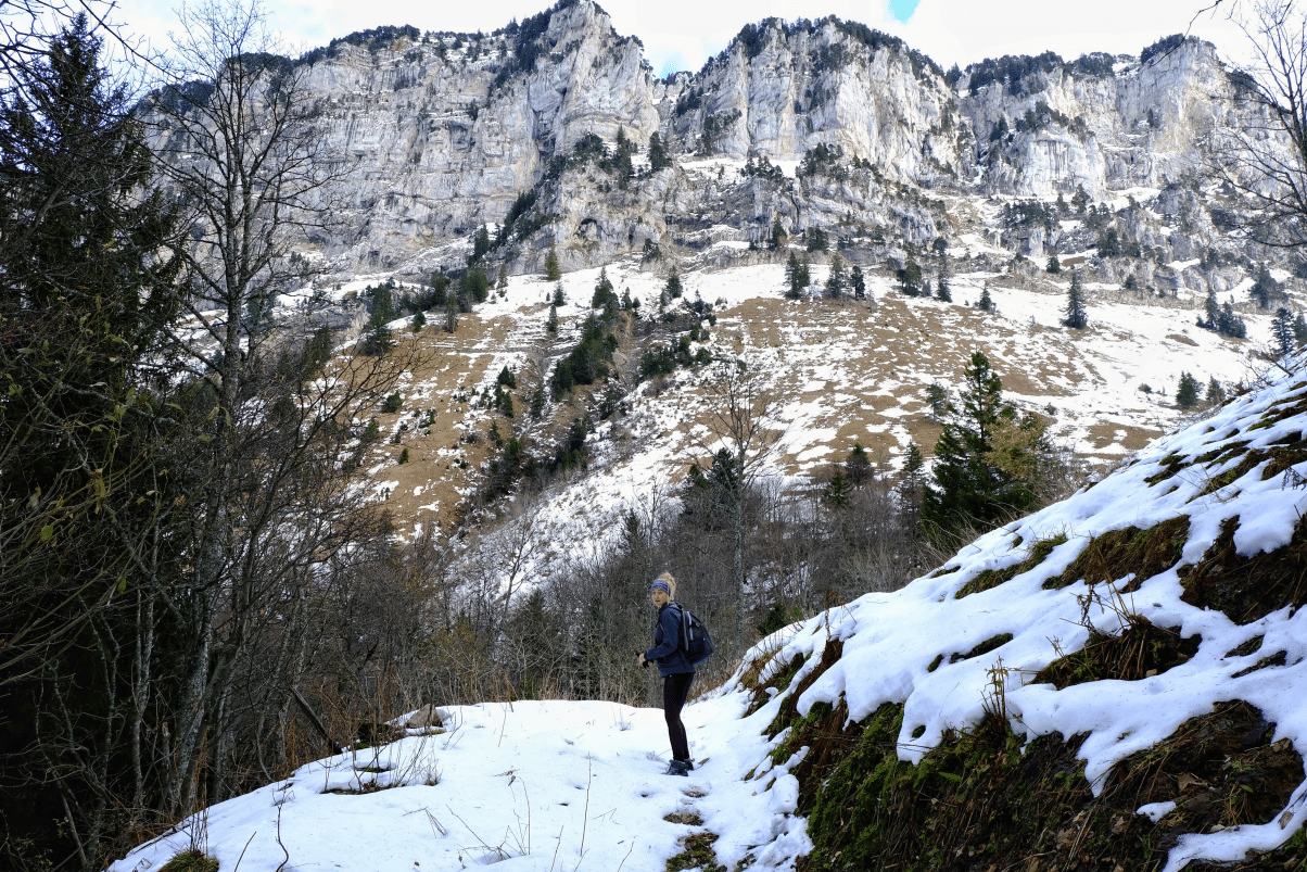 Girl hiking in winter