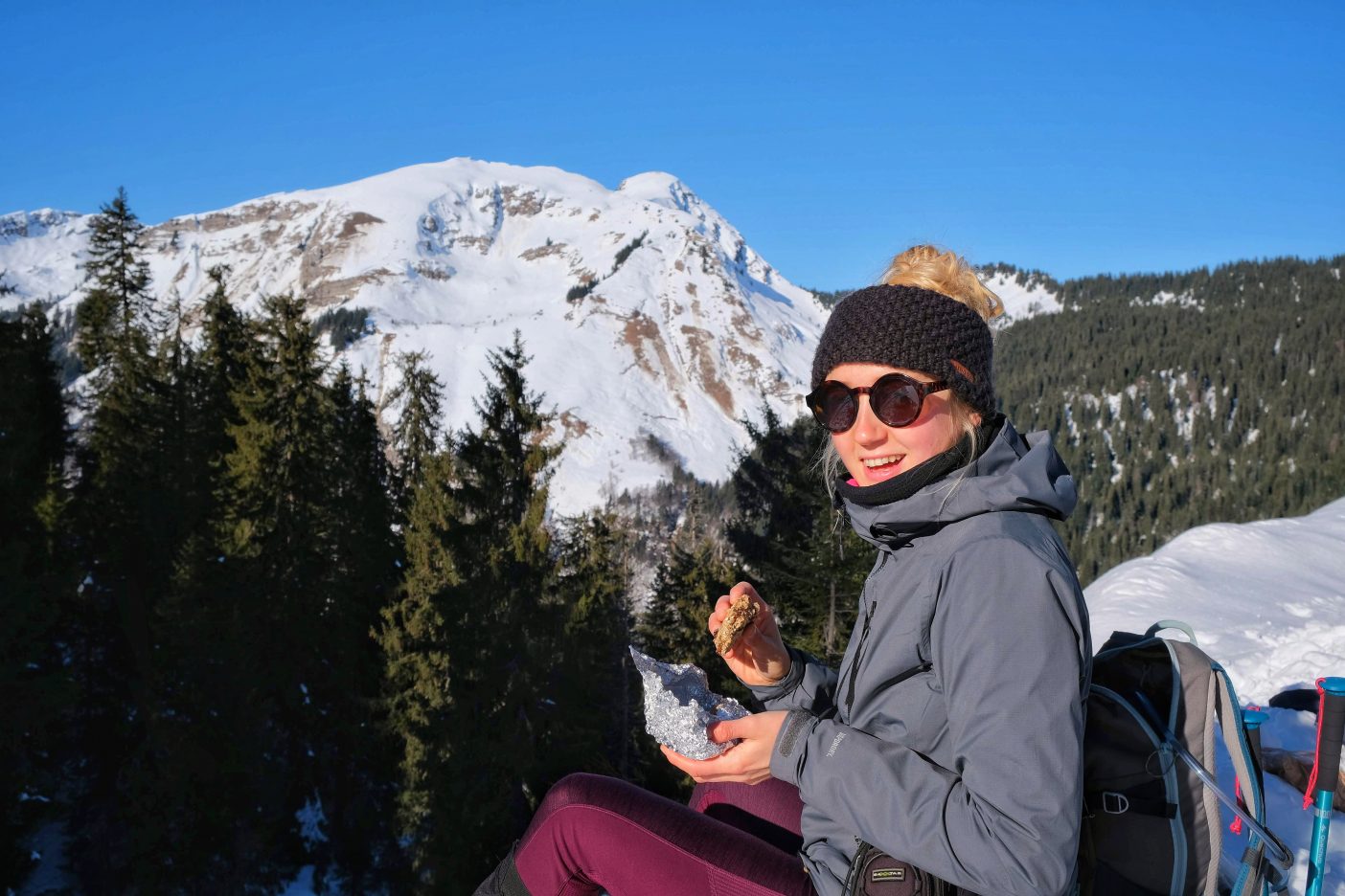 Girl eating vegan backpacking food