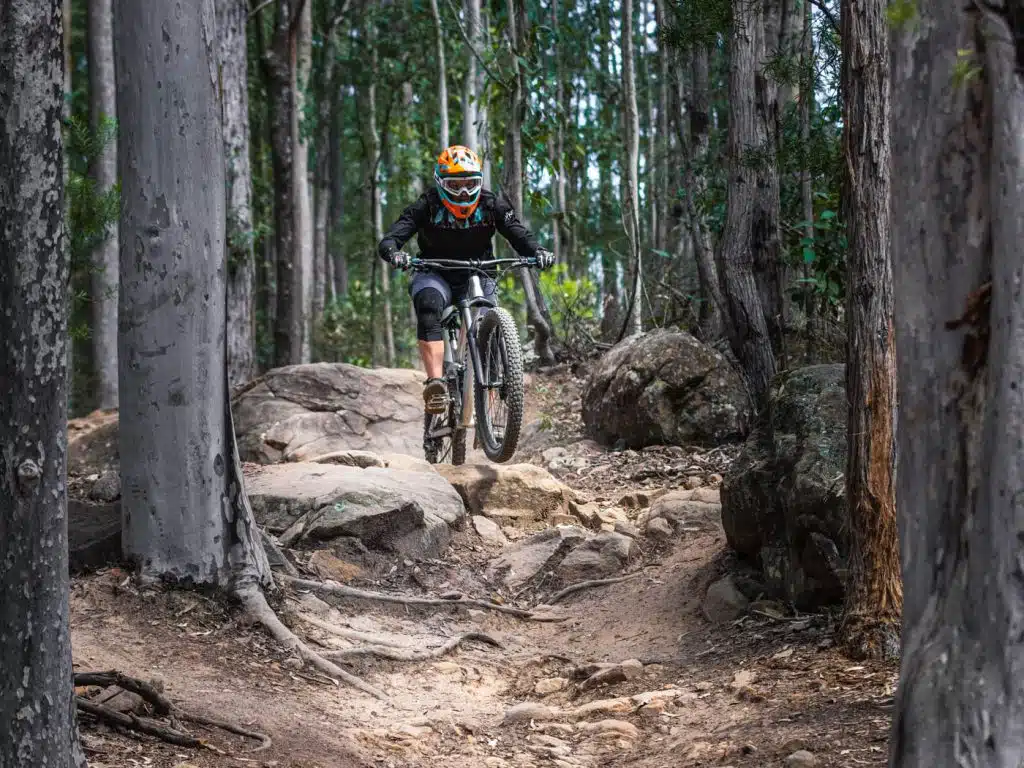 Mountain biking through the woods