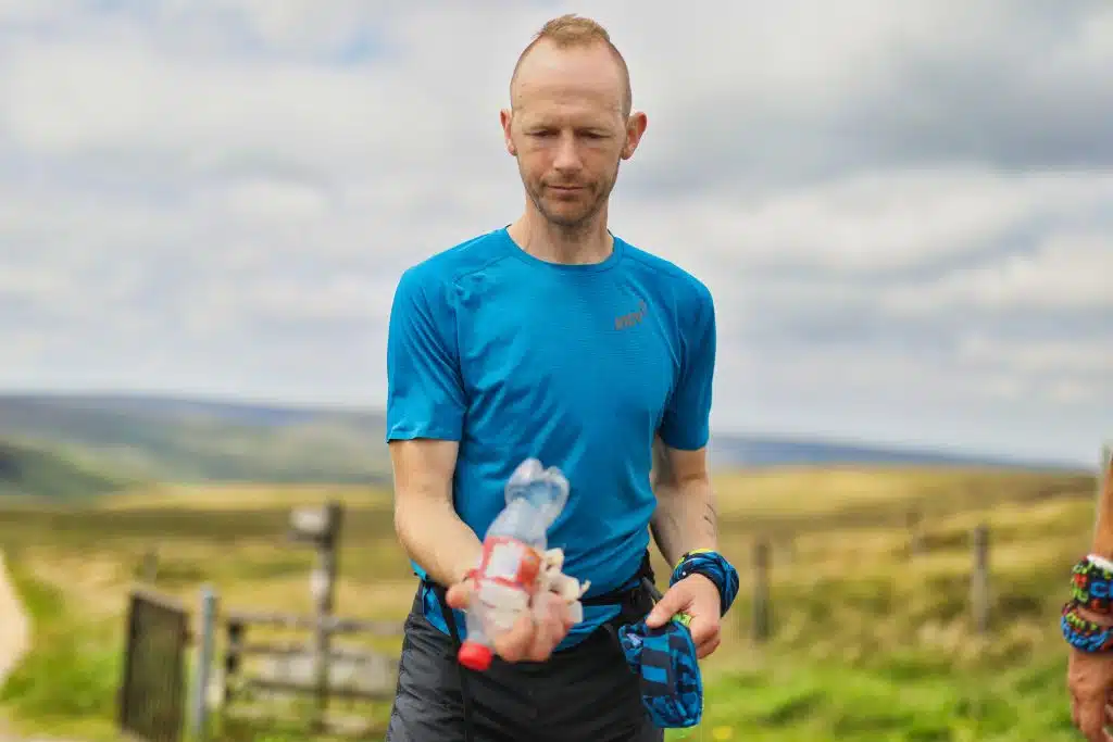 Damien Hall collecting rubbish along the Pennine Way