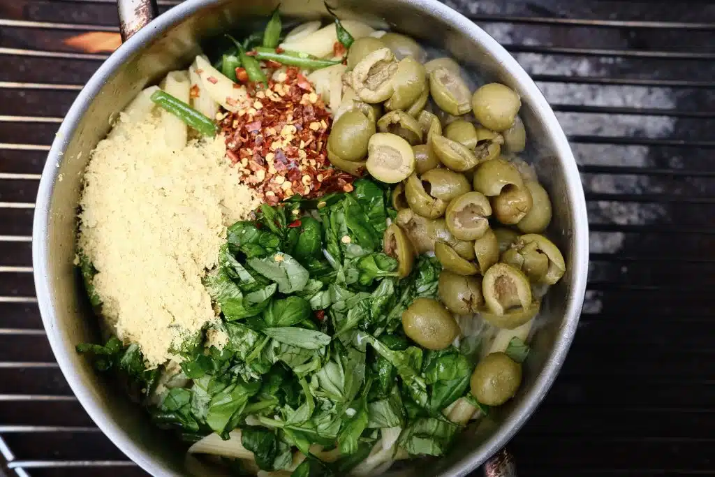 Easy camping meals vegan lemon pasta