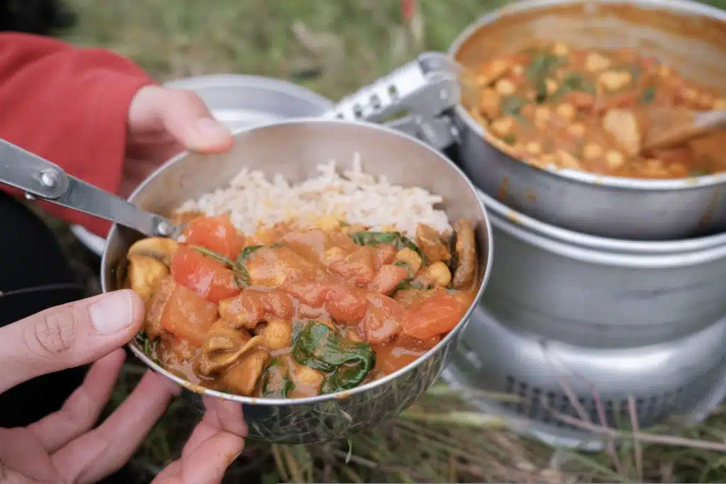 Vegan chickpea curry camping meal